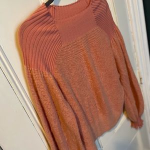 free people ballon sleeve coral sweater size M